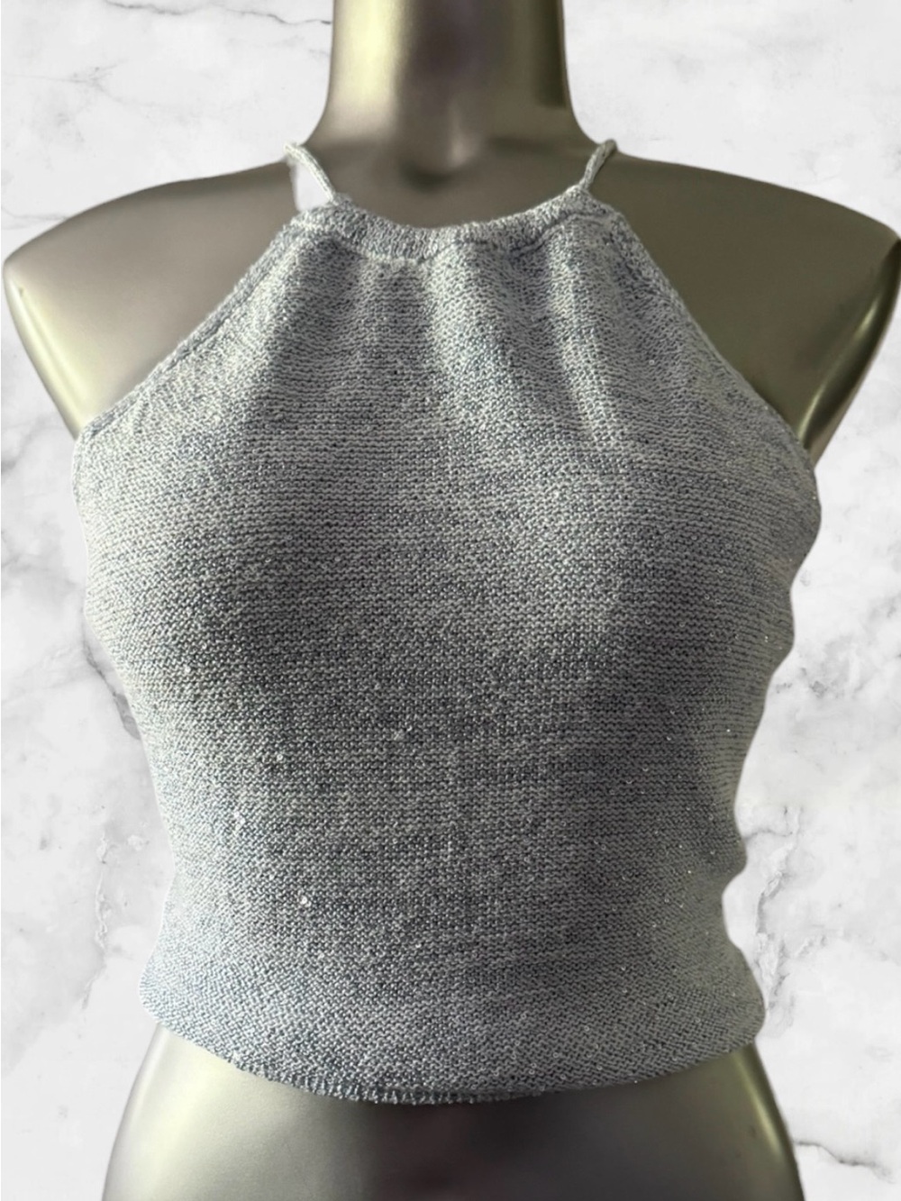 $10 Add-on | Silver Knit Halter Cami